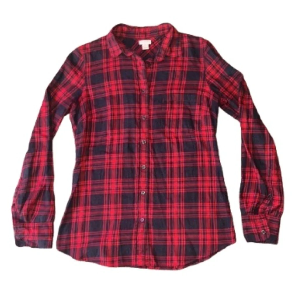 J. Crew red tartan plaid flannel shirt size XS
